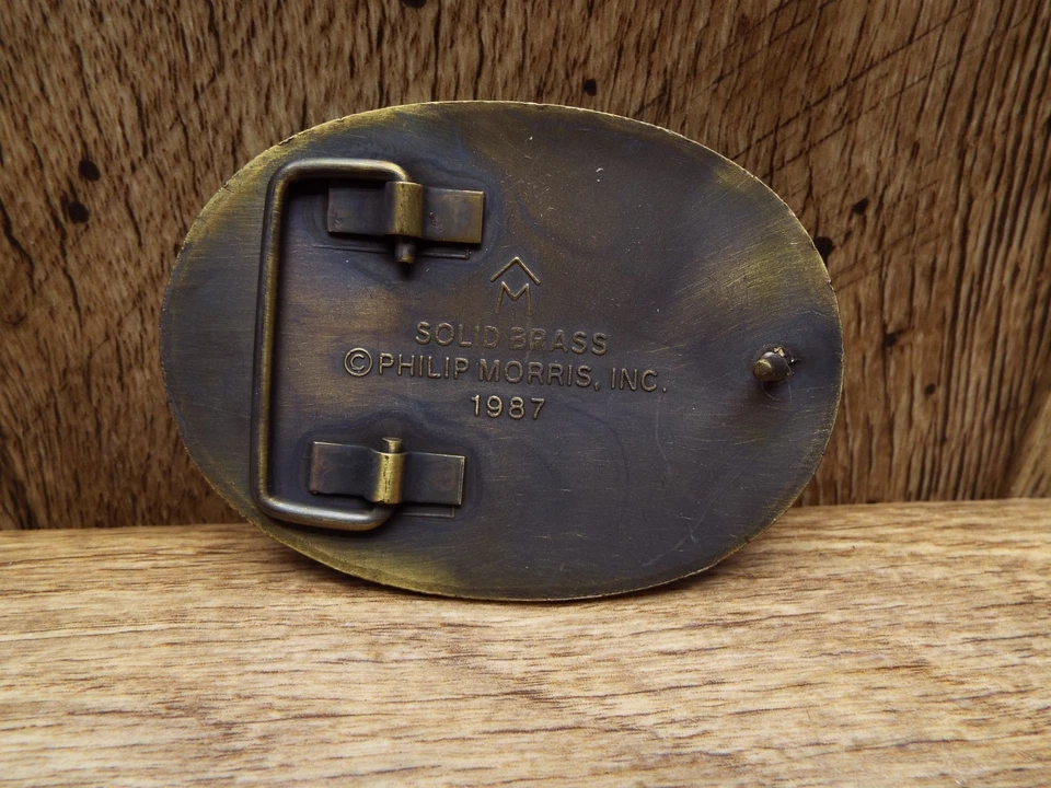 Vintage Marlboro Longhorn Brass Belt Buckle; Philip Morris Cowboy 1987 - Image 3 of 3
