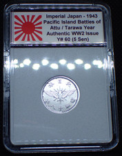 Beautiful Imperial Japan *1943* WW2 Coin in Case - 5 Sen, Attu + Tarawa Y# 60