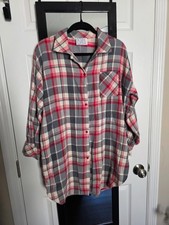 Vintage Clovis Ruffin Sz M Plaid Nightgown Snap Buttons Pockets