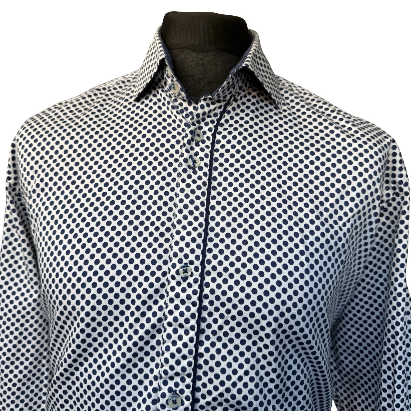 GUIDE LONDON Shirt Mens 2XL (44-45") Long Sleeve White Spotted Design