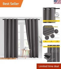 Gray Blackout Curtains for Bedroom 84 inches Long - Thermal Drapes Grommet Ro...