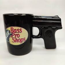 Bass Pro Shops Pistol Coffee Mug Gun Handle Black Cup 16 Oz Fishing Hunting