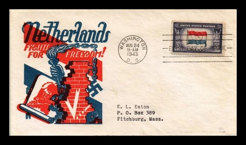 US COVER NETHERLANDS OVERRUN COUNTRIES FDC SCOTT 913 CACHET CRAFT