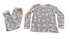 GIRL's Long Sleeve Pajama Set - Grey/Pink Polar Bear - Size XL 14 -Justice