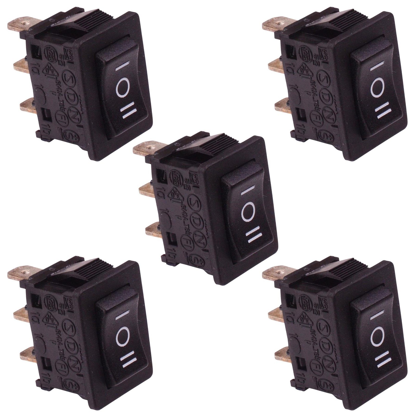 5 x On-Off-On Rectangle Rocker Switch SPDT 5A