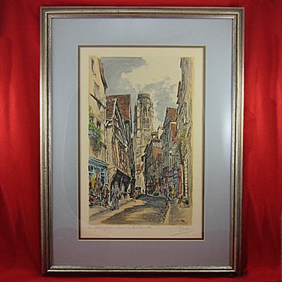 Vintage PRINT Hand Tinted Original La Rue' Dami'ette France 1927 Framed & Matted