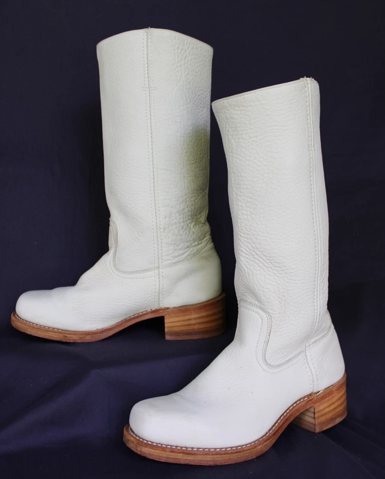 Botas vaqueras Frye de cuero blancas Campus ecuestres occidentales vintage gente libre 9m Foto 3 de 4