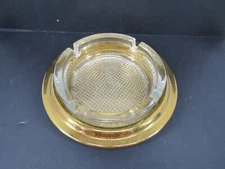 Vintage Baldwin Heavy Glass and Polished Brass 4 Slot Cigar Ashtray 2 Pieces