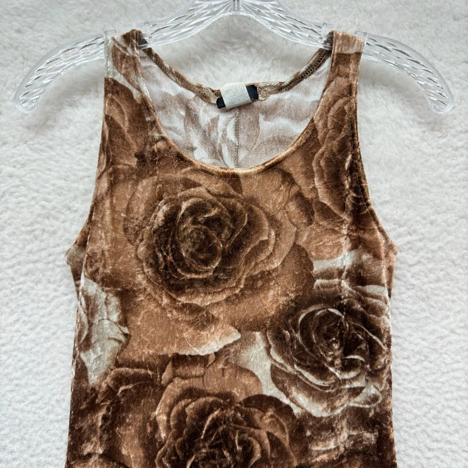 Maxi Vestido Vintage Años 90 Y2K Pequeño Marrón Rosa Floral Terciopelo Cyber Fairy Grunge Foto 3 de 4