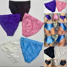 5pc M 6 Glossy Spandex Second Skin Satin Panty Lot Hi Cut Hi Vtg Waist Briefs