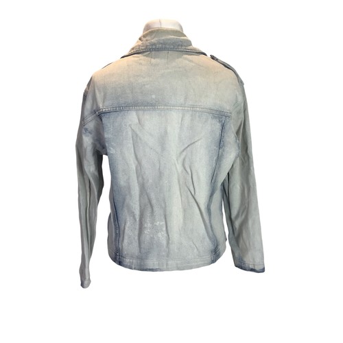 Mango Ladies Denim Biker Jacket Grey Blue Bleached Size Medium Distressed - Picture 3 of 13