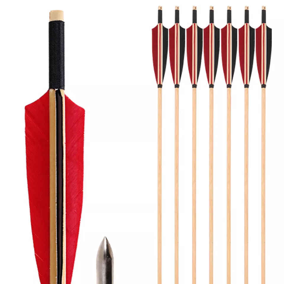 Handmade Tradition Hunting 32" Wooden Arrows Turkey Feather With Medieval Tips - Image 4 of 4