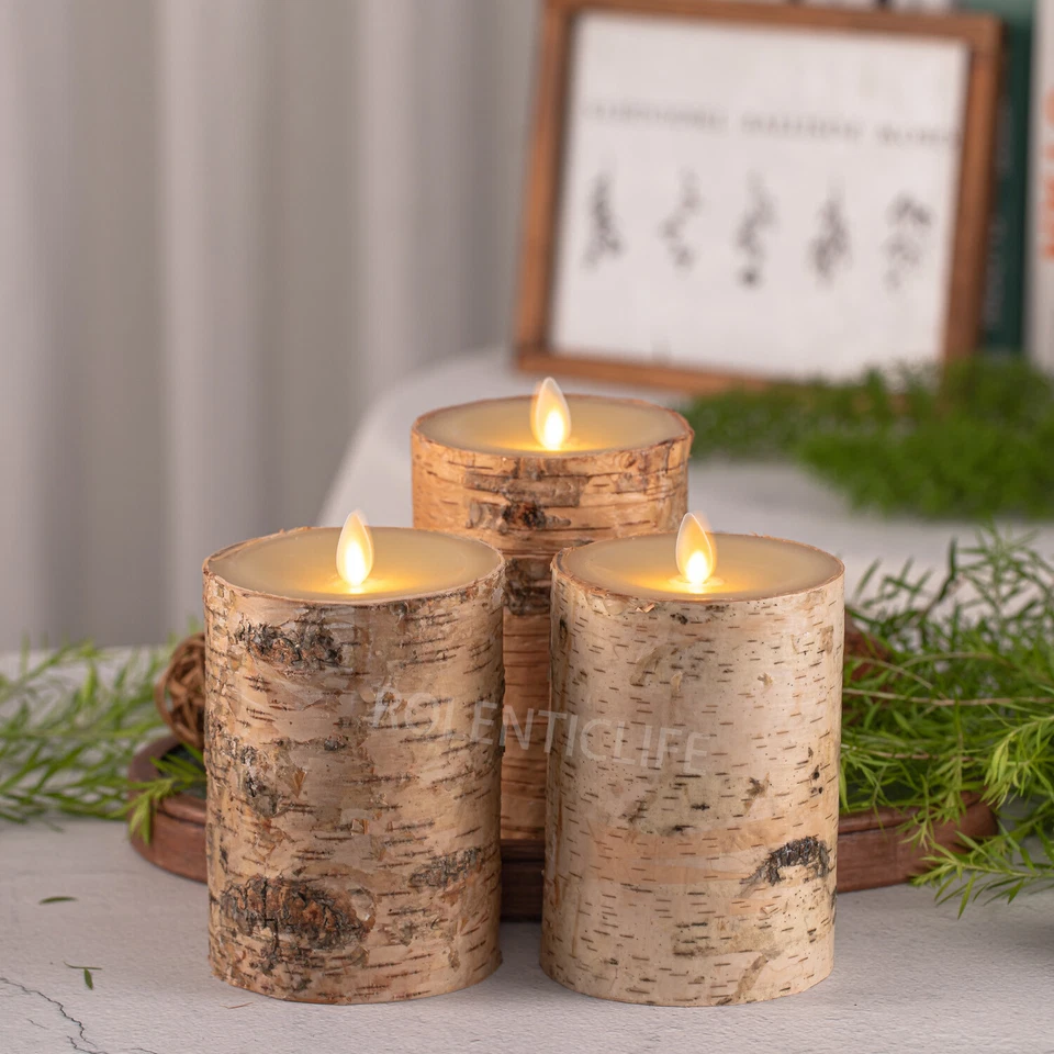 Vela sin llama Luminara corteza de abedul real para decoración del hogar  Foto 4 de 4
