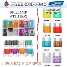 24 Pack MAXI / APX Blade Large Fuse Assortment Auto Car Truck SUV AMP FUSES Kit