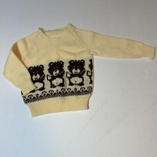 Vintage 70s/80s Teddy Bear Intarsia Knit Sweater Jumper Acrylic Thin Size 2/3