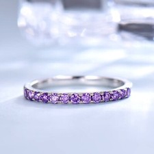 Natural Amethyst Half Eternity Band 925 Sterling Silver Band Matching Band
