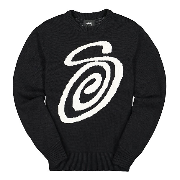 STÜSSY CURLY KNIT SWEATER XL BLACK Heavy Cotton Spiral Swirl STÜSSY CURLY KNIT SWEATER XL BLACK Heavy Cotton Spiral Swirl