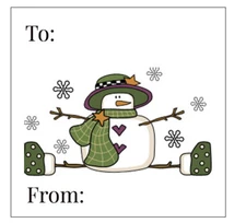 Chic Snowman Gift Tags Self Stick TO/FROM 1.5" Square Labels Holiday Stickers