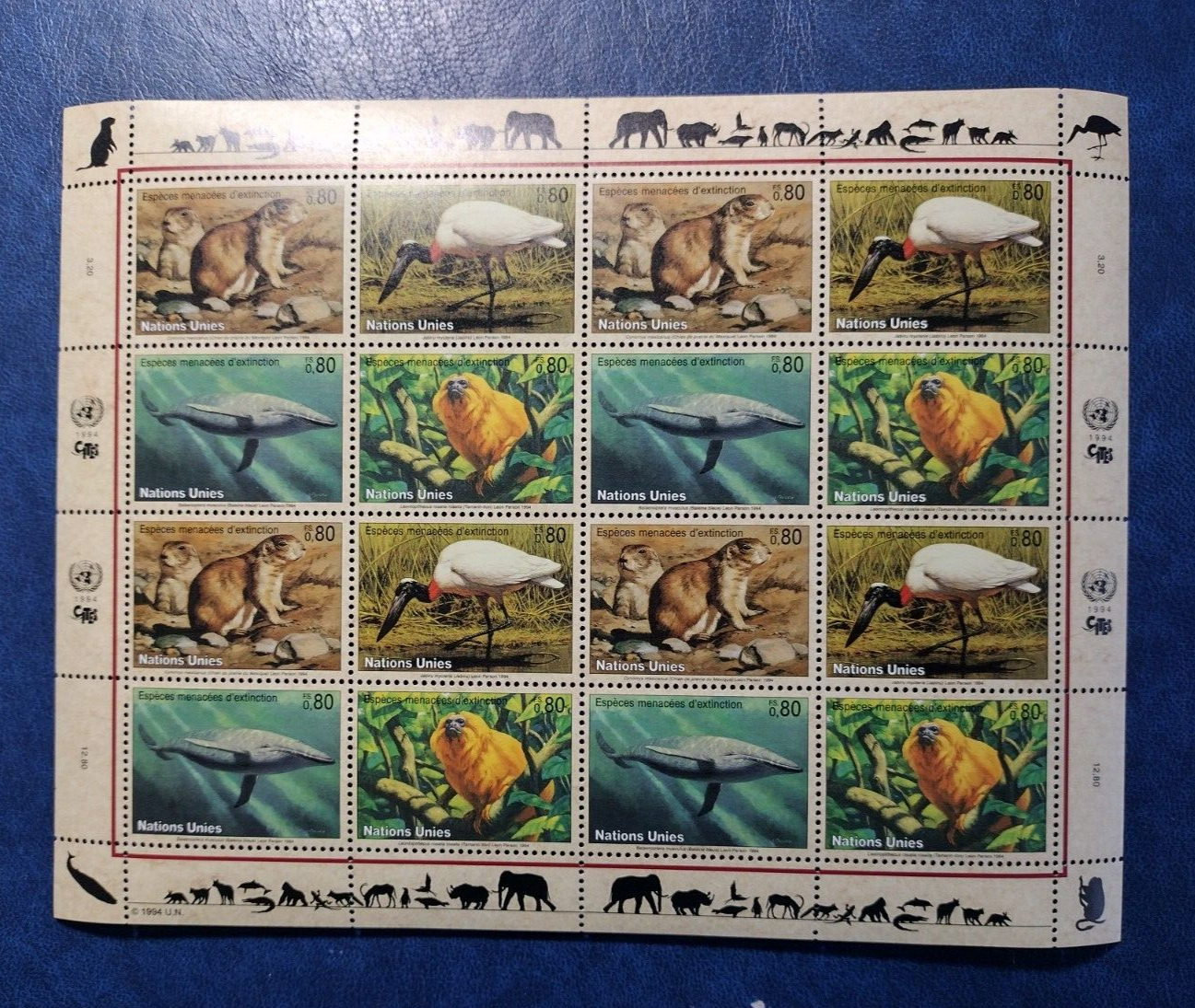 UNITED NATIONS 1994 ENDANGERED SPECIES * GENEVA FULL SHEET SCOTT 246 ...