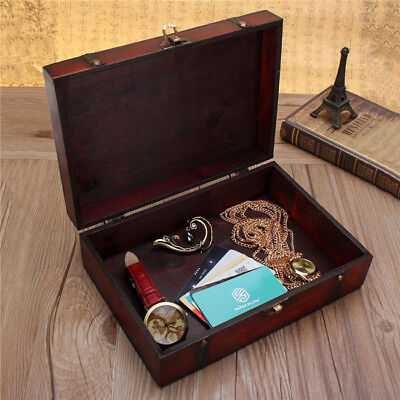 Vintage Small Wooden Lock Jewelry Holder Storage Necklace Bracelet Gift Box Case