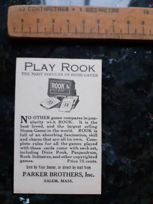 Vintage Kartenspiel Werbung Touring Pit Rook Parker Brothers Salem Mass.