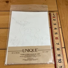 Deer Fawn Pre-Printed Fabric Table Runner Dresser Scarf Hand / Liquid Embroidery