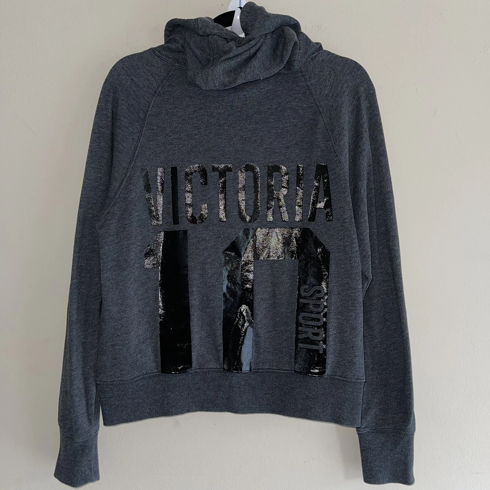 UNDERCOVER Felpa con cappuccio Victorias Secret Sport pullover top donna M grigio tasca nera