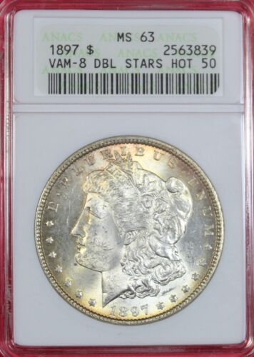 1897-P MORGAN DOLLAR ANACS MS63 *STARA PŁYTA MYDELNICZA*