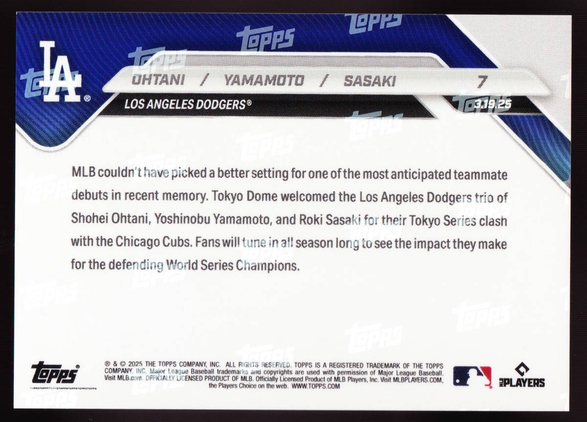 Shohei Ohtani Yoshinobu Yamamoto Roki Sasaki 2025 Topps Now Tokyo