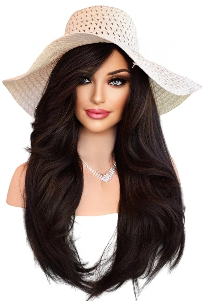 Swiss Lace Front Wig 4X4 Silk Top Handtied Heat Safe Color #4 Long Thick 1230 - Image 3 of 4