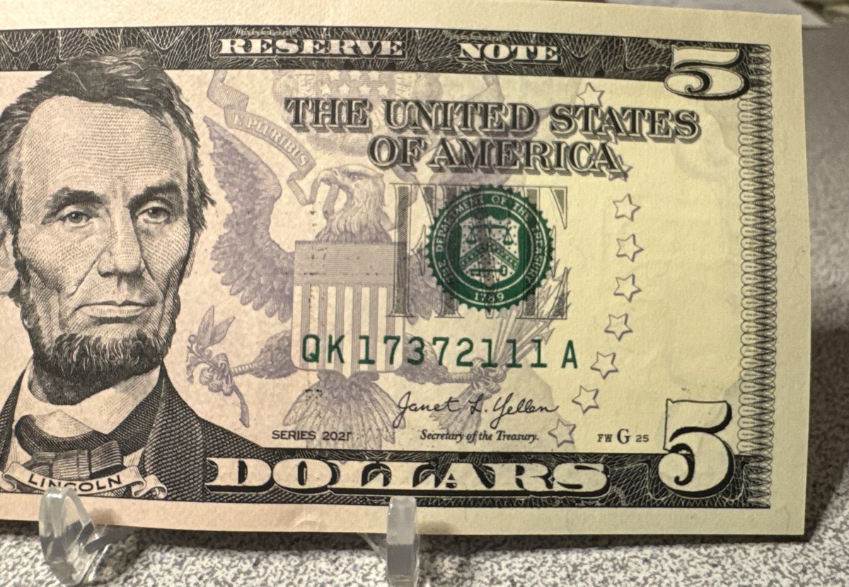 New $5 2021 FEDERAL RESERVE NOTE- QK/A BLOCK (fw) ( DALLAS “K 