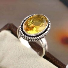 Citrine Gemstone 925 Sterling Silver Statement Women Ring Gift For Her D-603