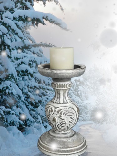 Farmhouse Candle Holder White Washed Natural Wood Pillar Home Decor New - Picture 4 of 11