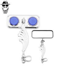 ORIGINAL LOWRIDER Chrome Rectangle Wing Bike Mirror Right/Left Blue Reflectors.