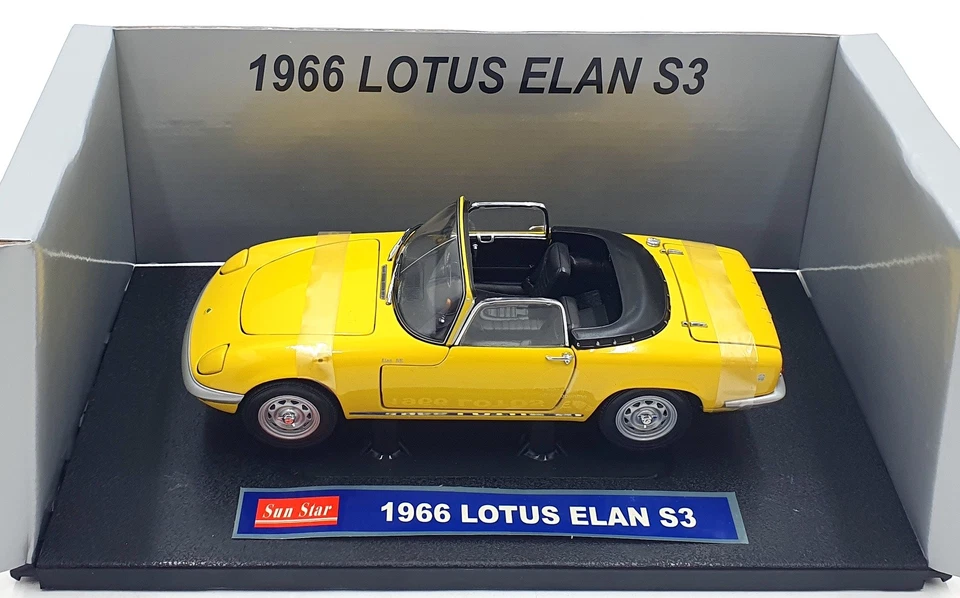Sun Star 1/18 Scale Diecast 4052 - 1966 Lotus Elan S3 Open Convertible Yellow - Image 4 of 4