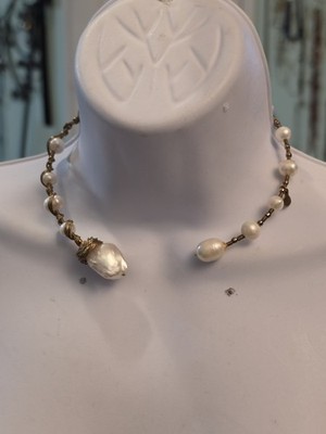 Seltene signierte natürliche PERLEN DRAHT WICKEL COLLIER HALSKETTE goldfarben 