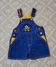 Rare Vintage Disney Baby Mickey  Co Blue Denim Shortalls 12 Months Cotton EUC