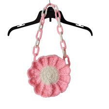 HANDMADE CROCHET HANDBAG Size Medium Daisy With Chain Handle Pink and White