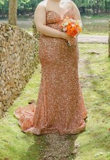 Sequin Sweetheart Neck Sleeveless Long Gown Dress Copper Gold Plus Size