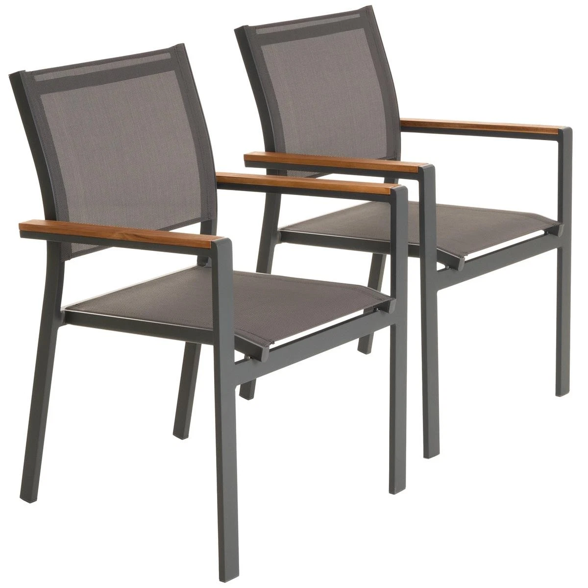 Juego de 2 sillas de jardín silla apilable silla de terraza antracita aluminio Teslin