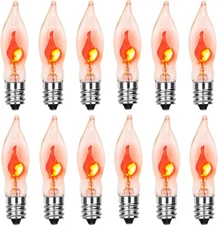 C18 Flicker Flame Light Bulbs - 1 Watt, 120 Volt, E12 Candelabra Clear Bulb 