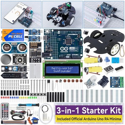 3-in-1 Super Starter Kit with Original Arduino Uno R4 Minima, IoT&Smart Car P...