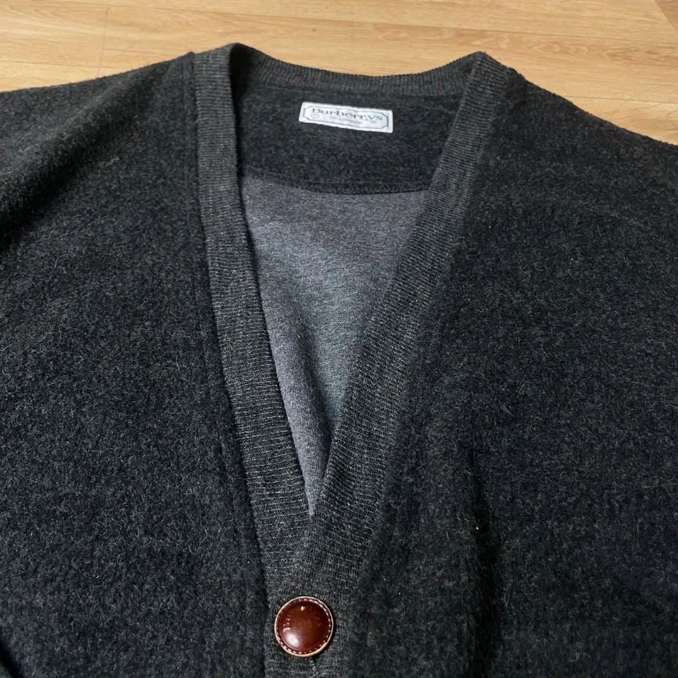 Cardigã suéter bomber vintage Burberry's lã algodão preto masculino tamanho 2XL - Imagem 3 de 4