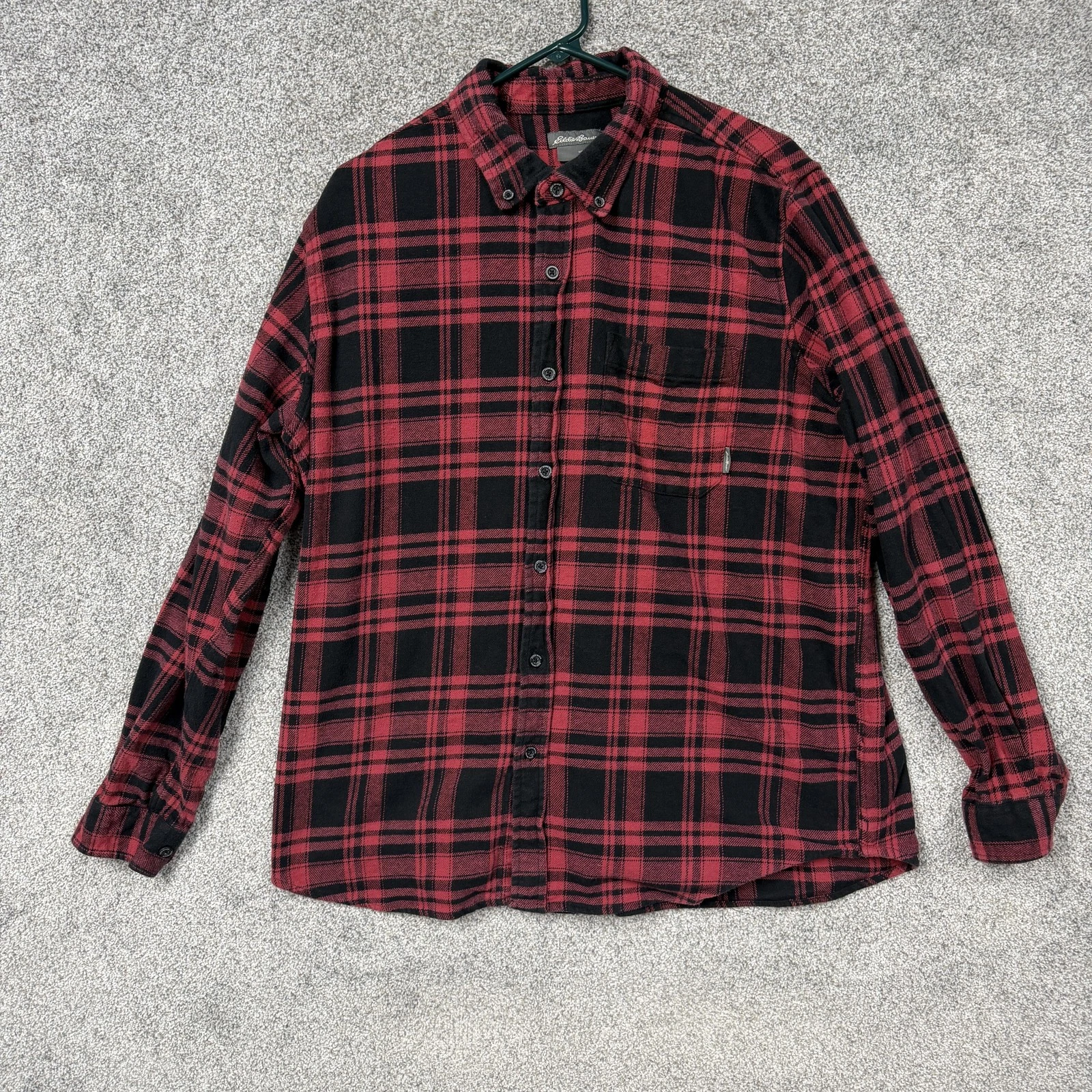 Eddie Bauer Flannel Shirt Men XLT Red Black Plaid Grunge Dark Academia Cabincore