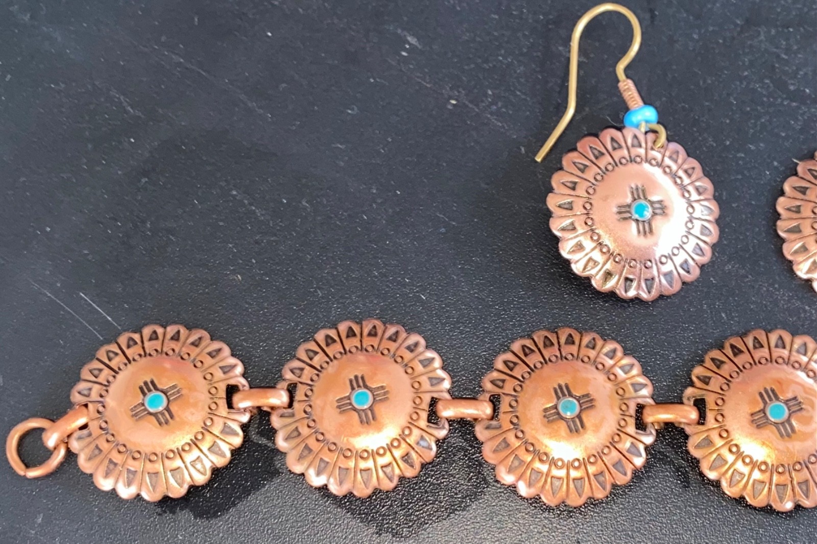 Vintage Southwestern Copper & Turquoise Concho Br… - image 2