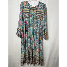 R.Vivimos Women Long Sleeve Floral Print V Neck Tassel Bohemian Midi Dress S 4/6