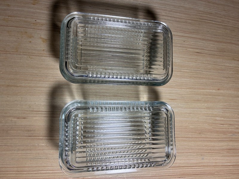 Vintage 2 Anchor Hocking Federal Rectangle  Ribbed Refrigerator Dishes With Lids