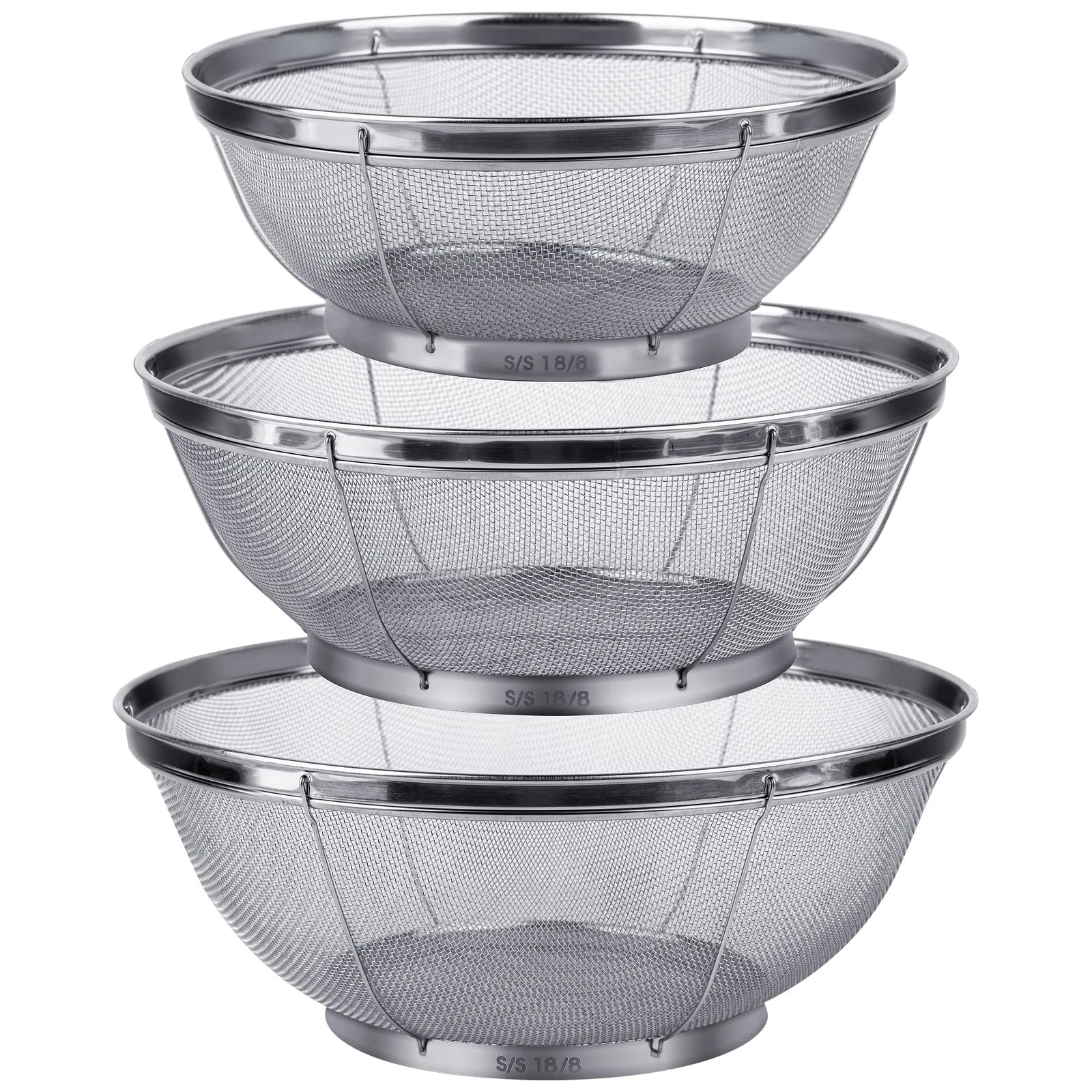 3 Pack Stainless Steel Colander Fine Mesh Strainers for Pasta Rice Fruit Sieve