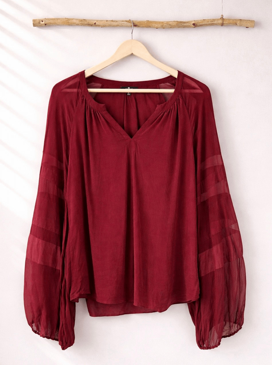 7 for All Mankind 100% Silk burgundy blouson top size M