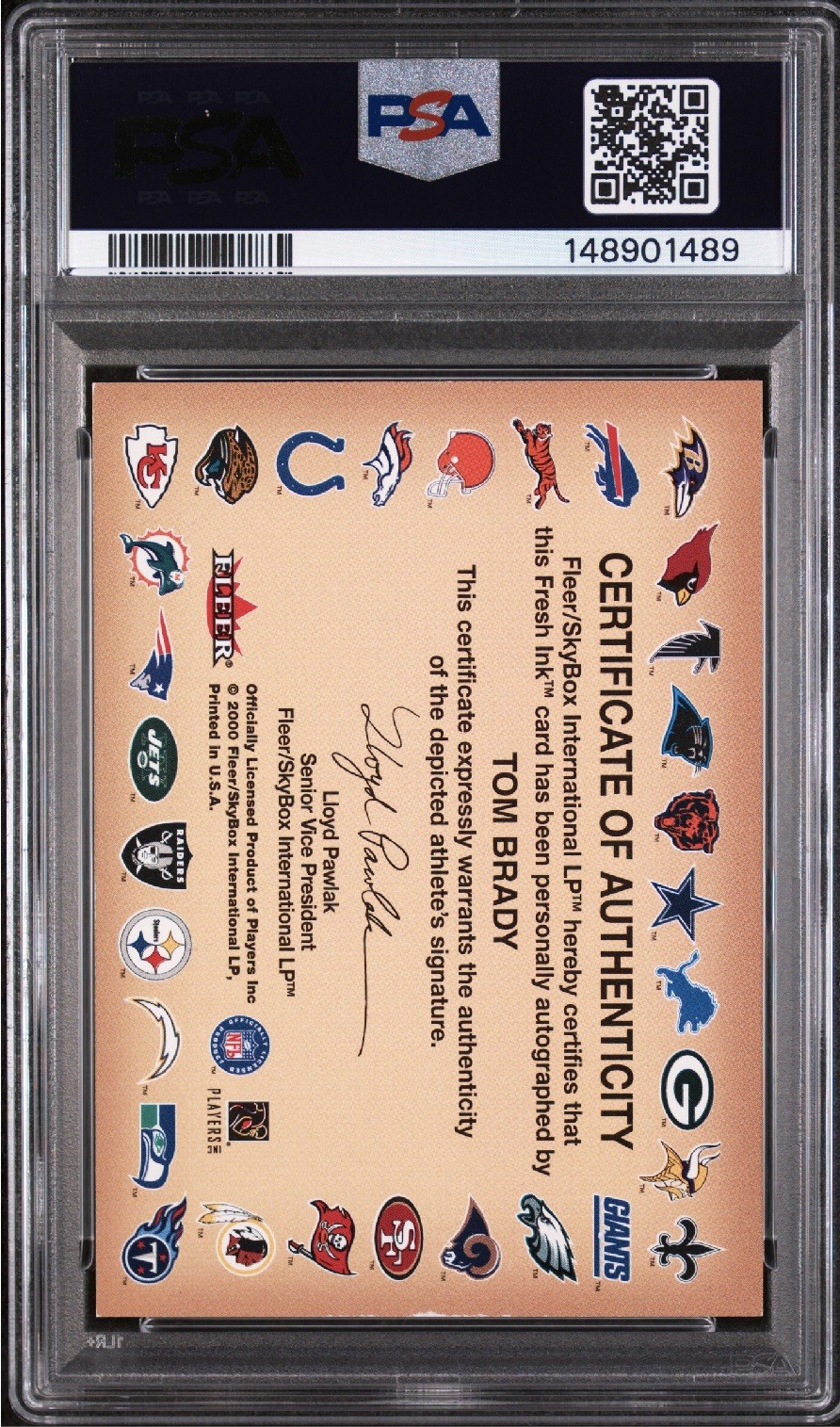 2000 Fleer Tom Brady Autographics RC PSA 6 EX-MT - NEW CERT - PERFECT BOLD AUTO view 2